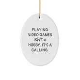 Funny Playing Video Games Gifts for Men, Oval Ornament from Friends, Christmas Unique Presents for Gamers - Image 1